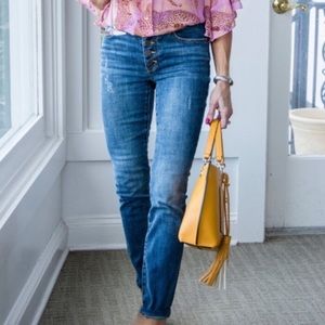 CABI 5694 Button Fly Skinny Jeans Braided Waist 6